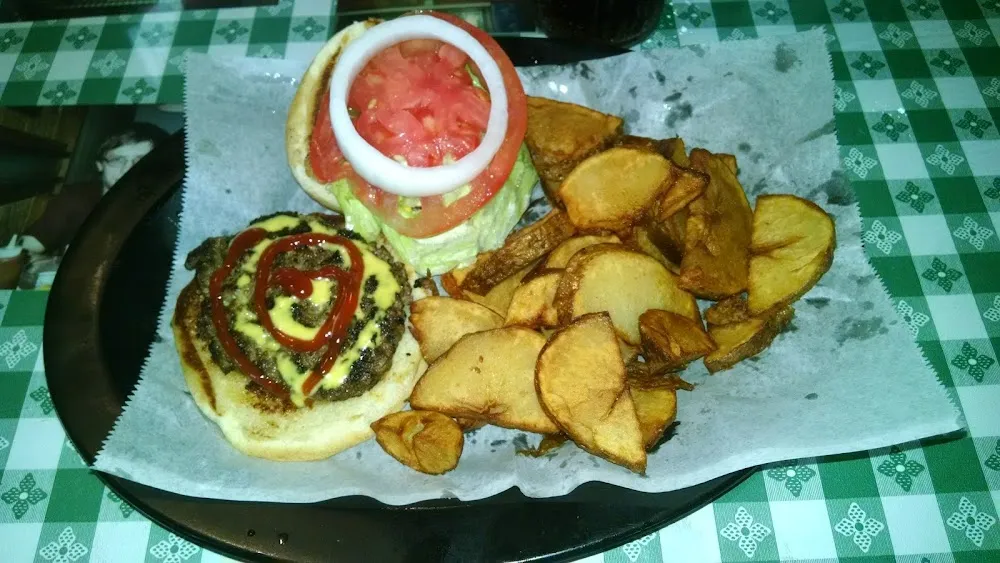 Burger and Potato Wedges