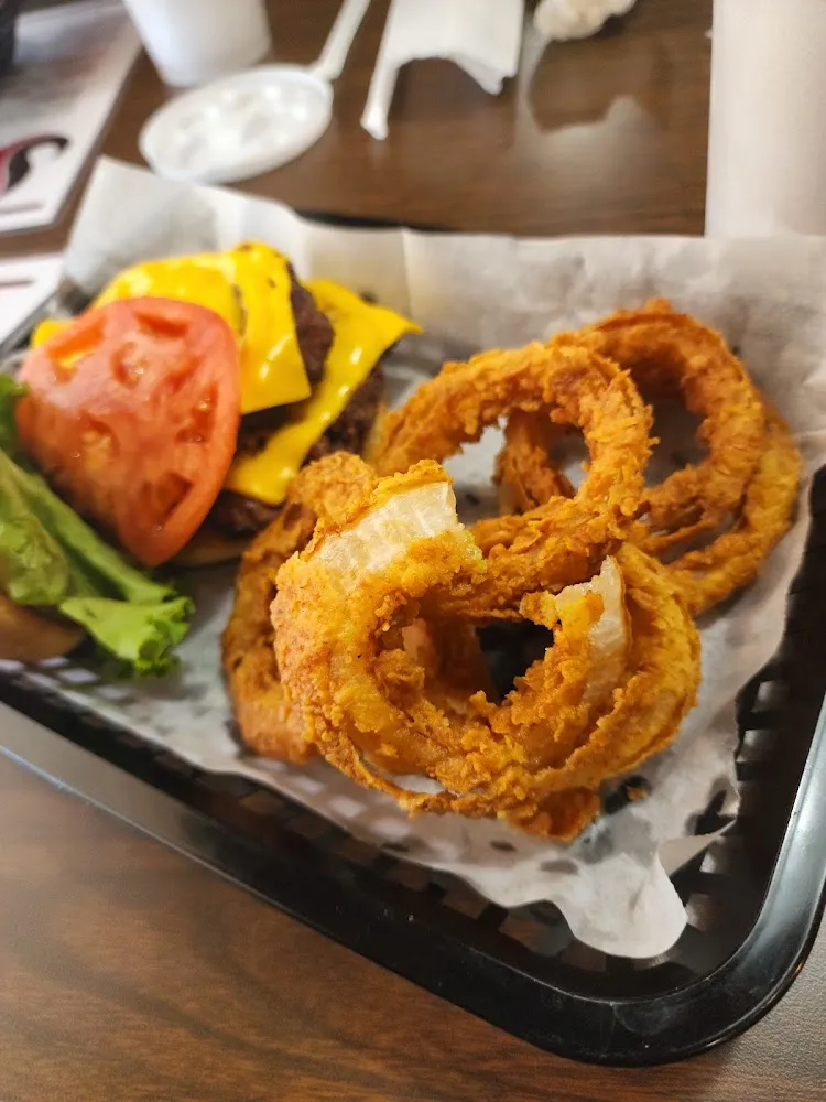 Double Cheese Burger with Onion Rings